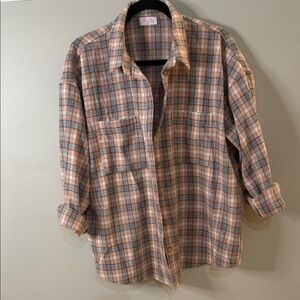 Pink Lily Plaid Button Down Shirt - Gray and Pink